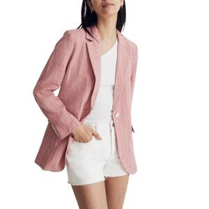 Madewell The Plaid Larson Blazer 100% Linen Cafe Pink One Button 2023 Size S